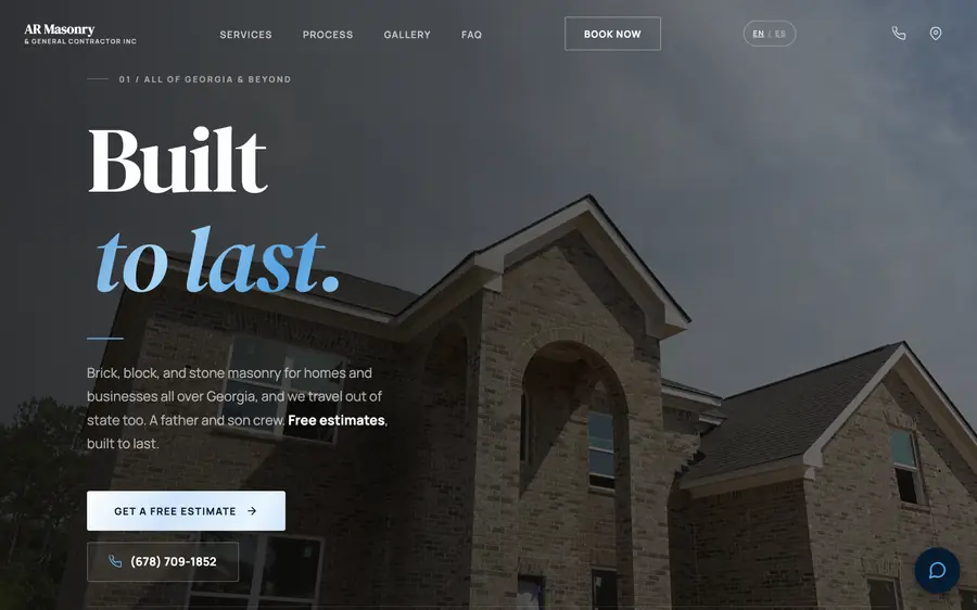 AR Masonry and General Contractor website, masonry in Stockbridge, GA, built by MainStreetWeb LLC