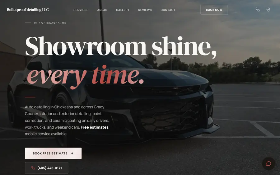 Bulletproof Detailing website, auto detailing in Chickasha, OK, built by MainStreetWeb LLC