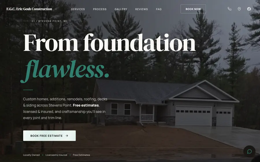 E.G.C. Eric Gosh Construction website, home builder in Stevens Point, WI, built by MainStreetWeb LLC