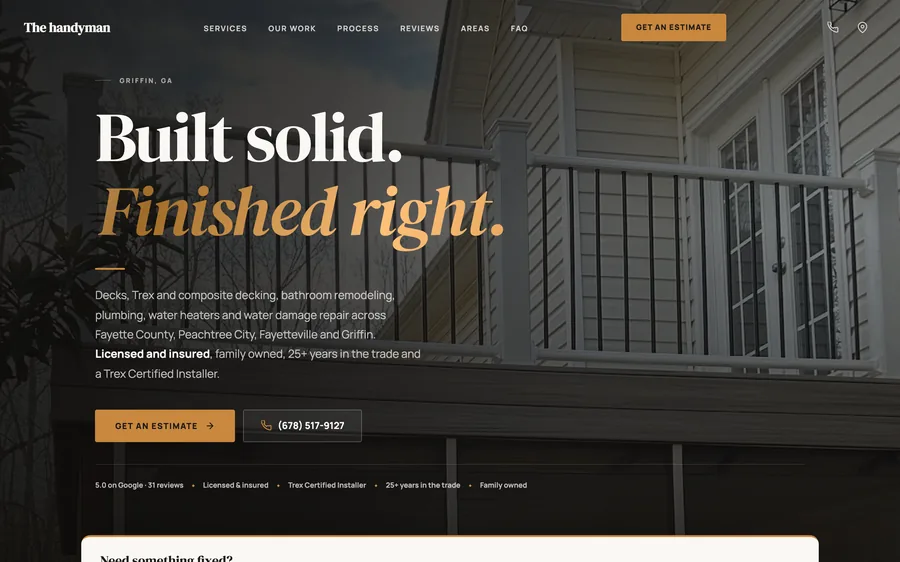 The Handyman website built by MainStreetWeb LLC