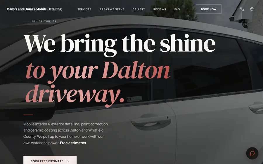 Many's and Omar's Mobile Detailing website, mobile detailing in Dalton, GA, built by MainStreetWeb LLC
