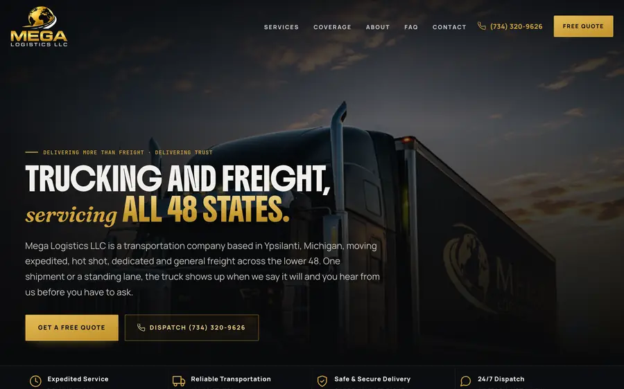 Mega Logistics website built by MainStreetWeb LLC