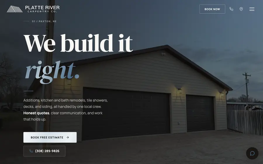 Platte River Carpentry Co. website, carpentry in Paxton, NE, built by MainStreetWeb LLC
