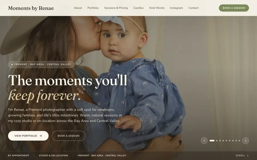 Moments by Renae website, photography in Fremont, CA, built by MainStreetWeb LLC
