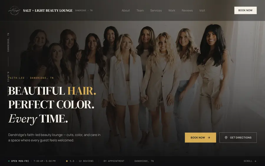 Salt + Light Beauty Lounge website, hair salon in Dandridge, TN, built by MainStreetWeb LLC