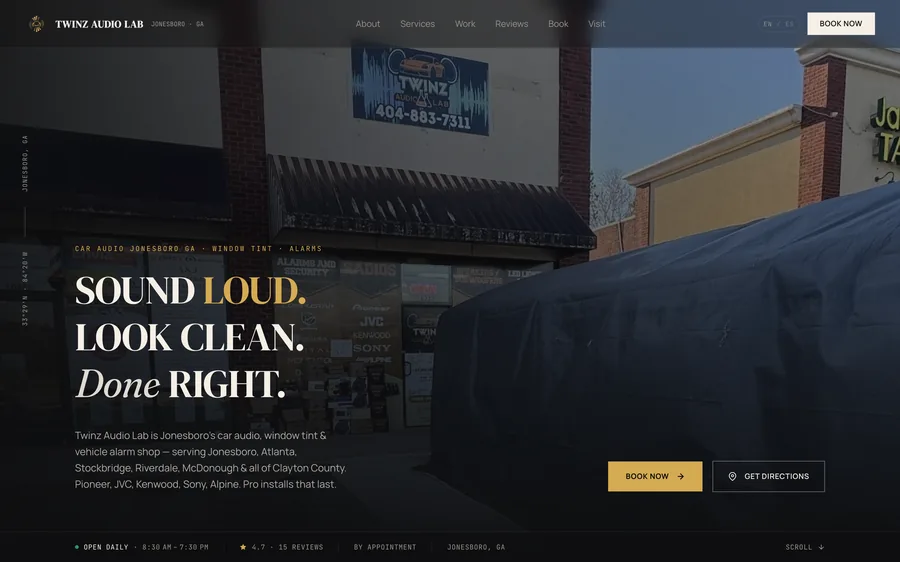 Twinz Audio Lab website built by MainStreetWeb LLC